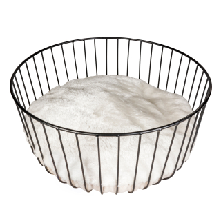 Modern round metal basket with cuddly cushion in black